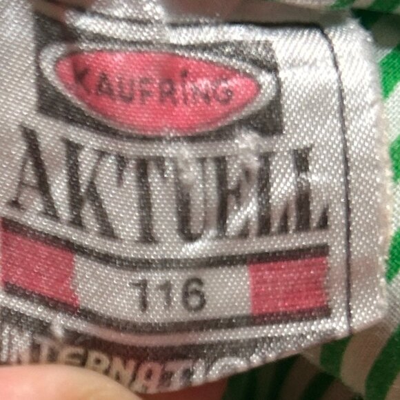 Vintage Green White Striped Dress • Peter Pan Collar Belted Puff Sleeve • Sz 5/6 - Picture 5 of 6